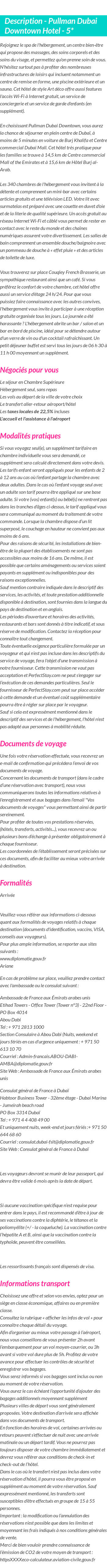 Détails du séjour
