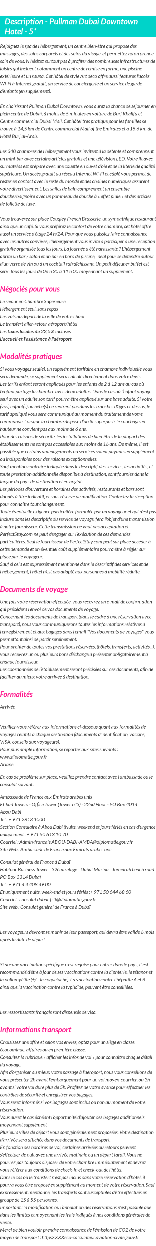 Détails du séjour