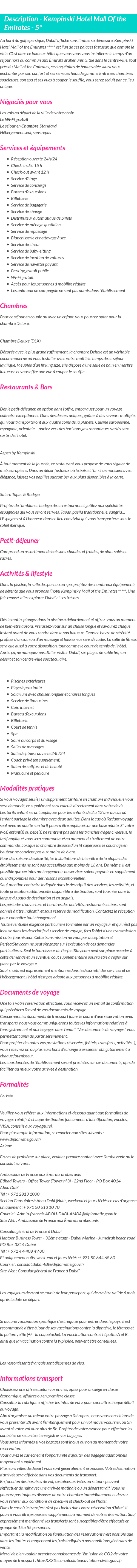 Détails du séjour