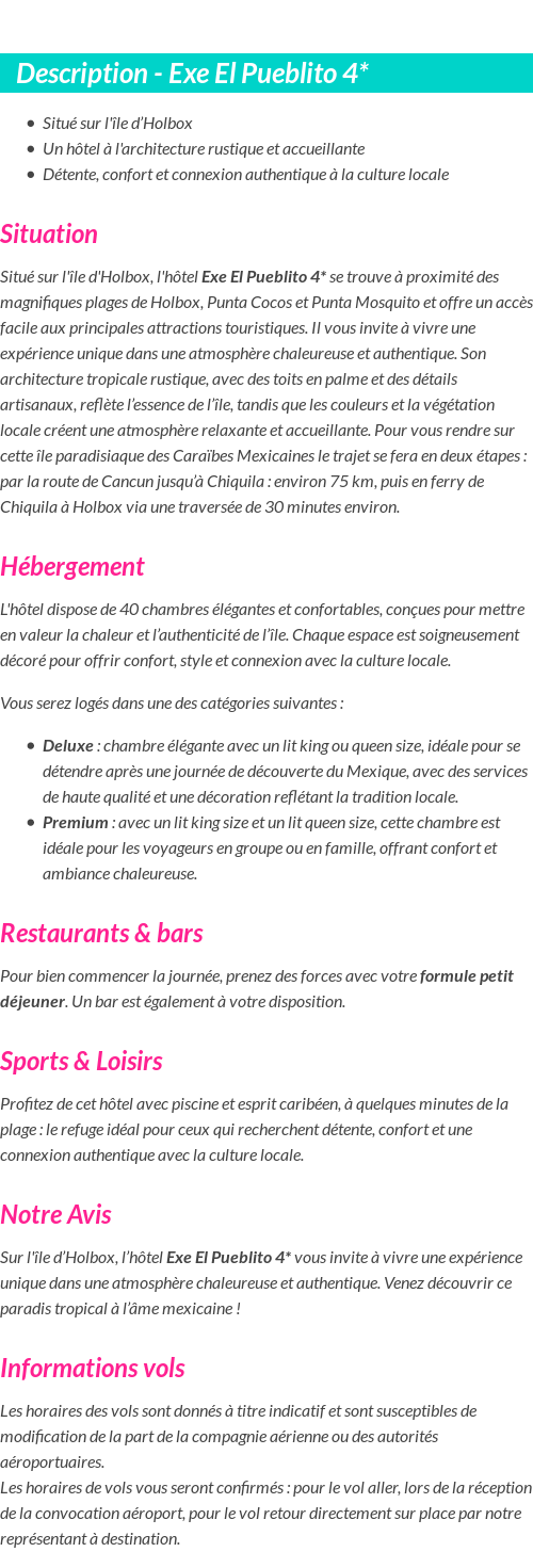 Détails du séjour