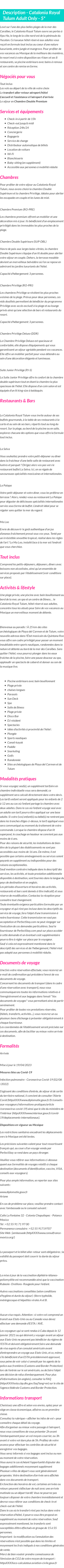 Détails du séjour