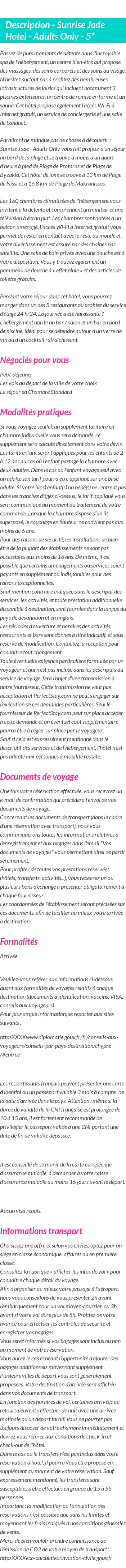 Détails du séjour