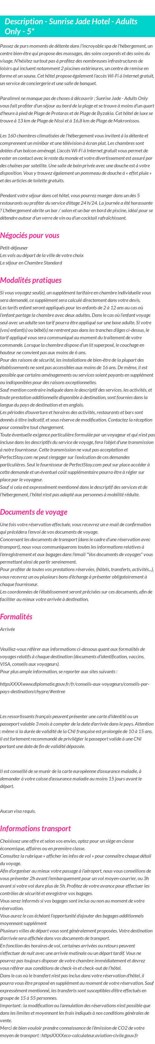 Détails du séjour