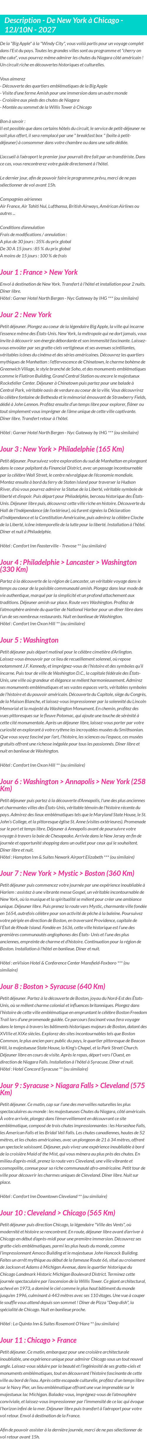 Détails du séjour