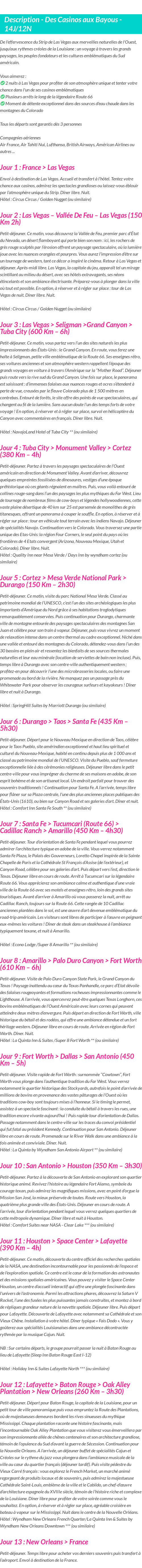 Détails du séjour