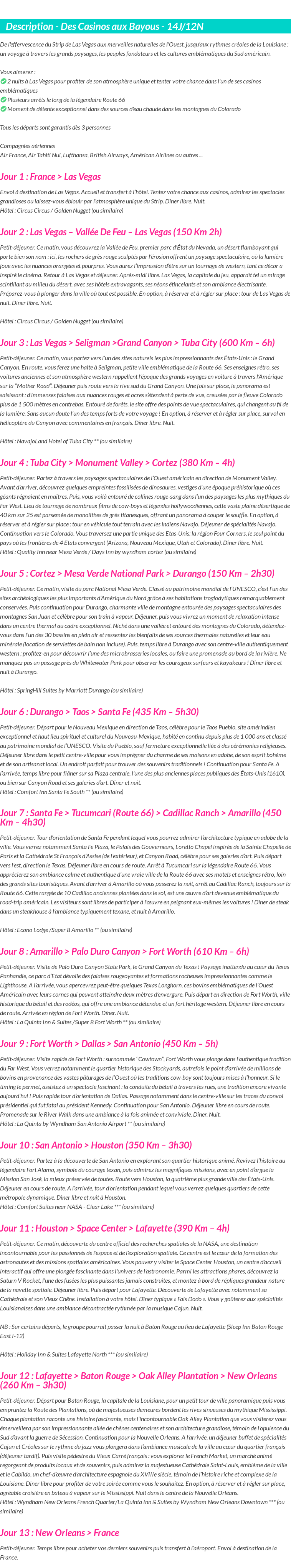 Détails du séjour