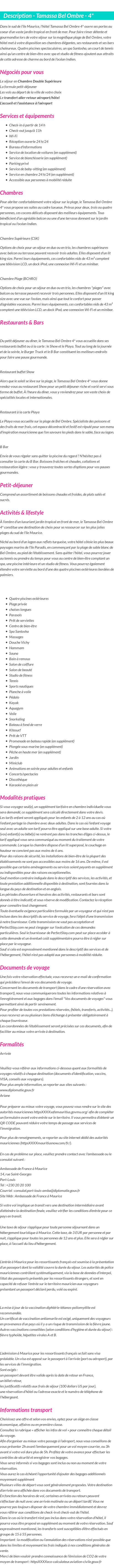 Détails du séjour