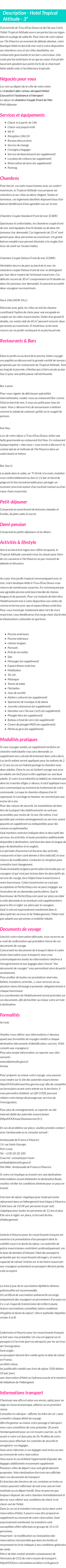 Détails du séjour