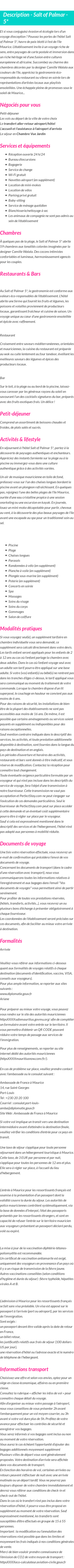 Détails du séjour