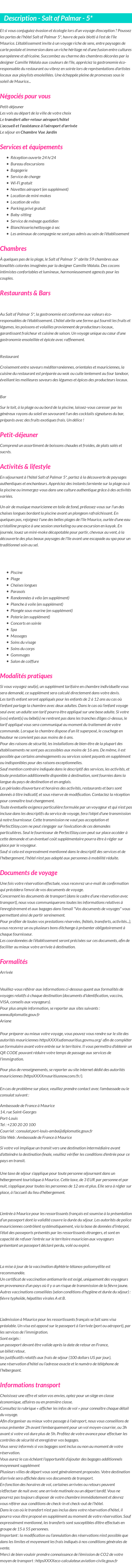 Détails du séjour
