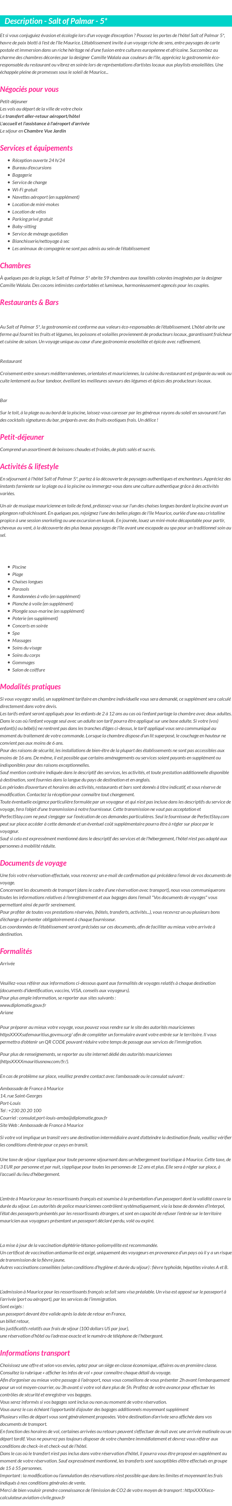 Détails du séjour