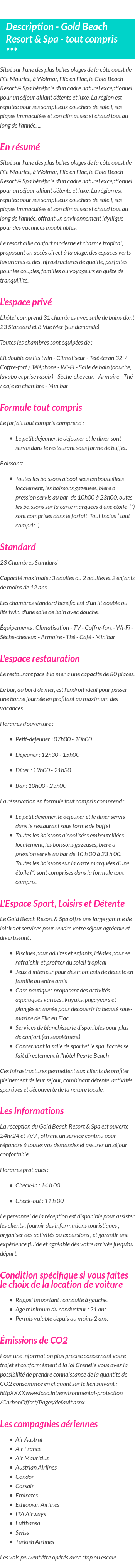 Détails du séjour