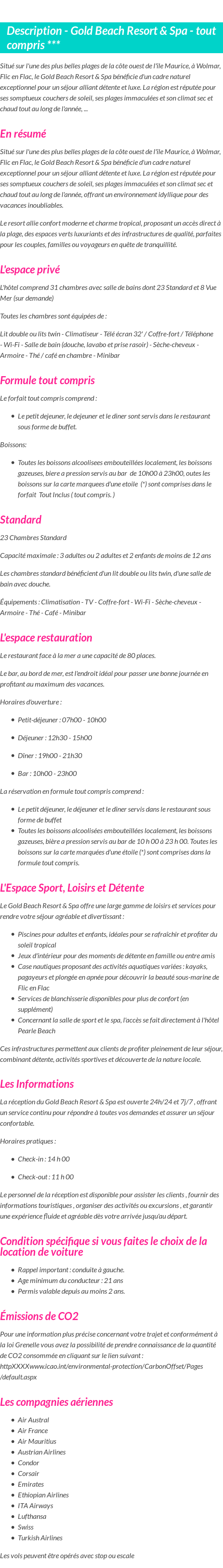 Détails du séjour