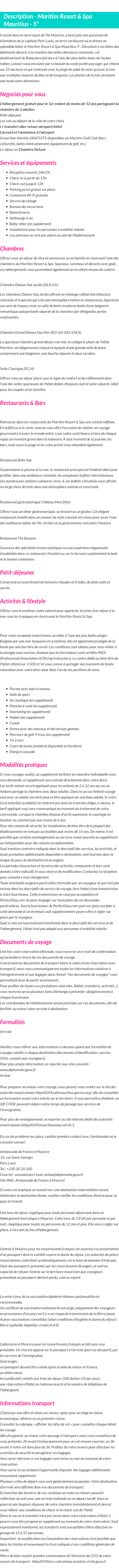 Détails du séjour