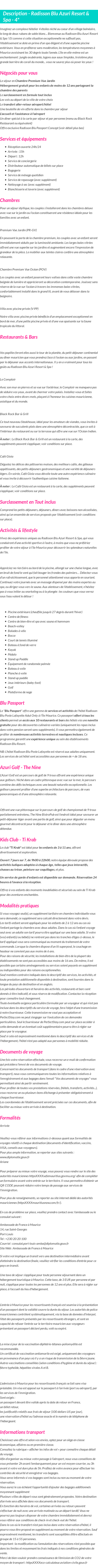 Détails du séjour