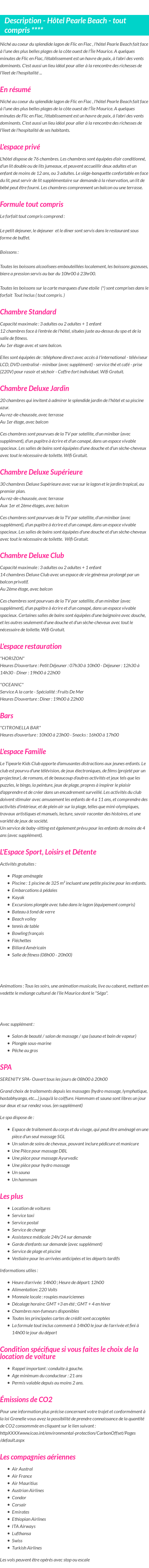 Détails du séjour