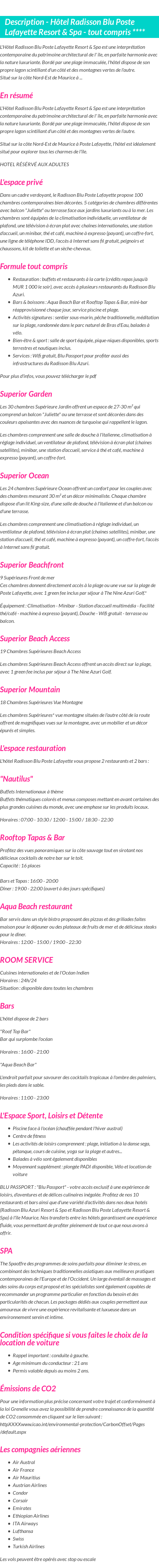 Détails du séjour