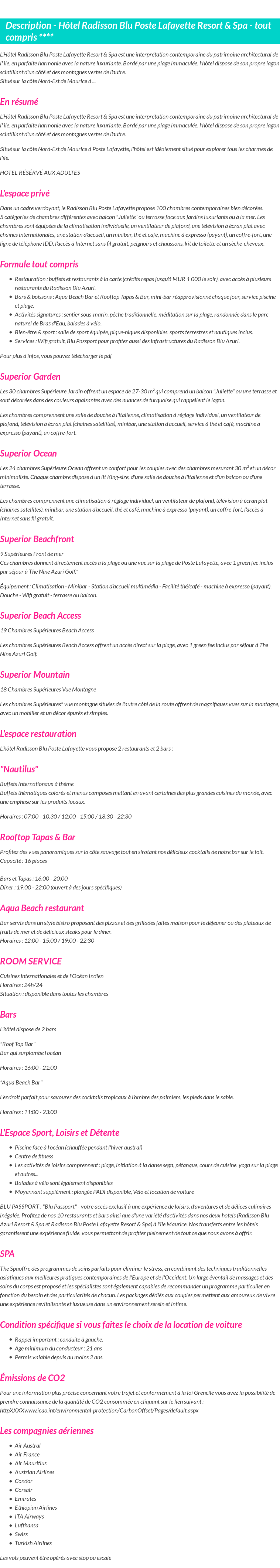 Détails du séjour