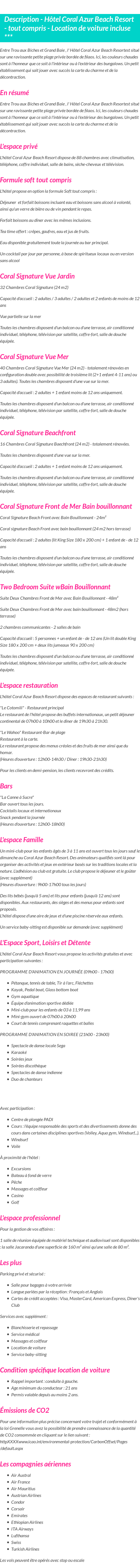 Détails du séjour