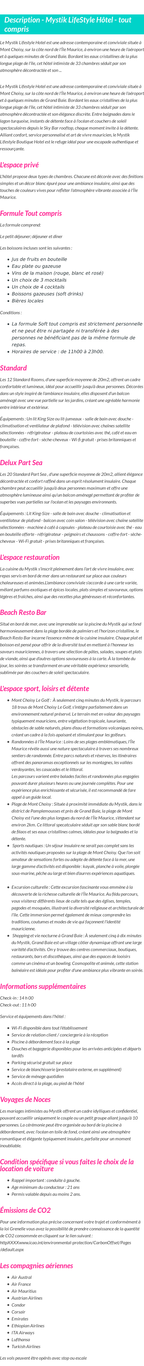 Détails du séjour