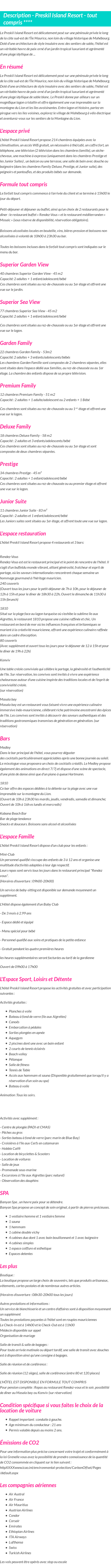 Détails du séjour