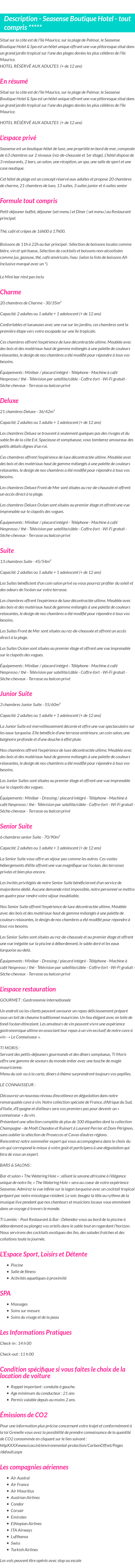 Détails du séjour