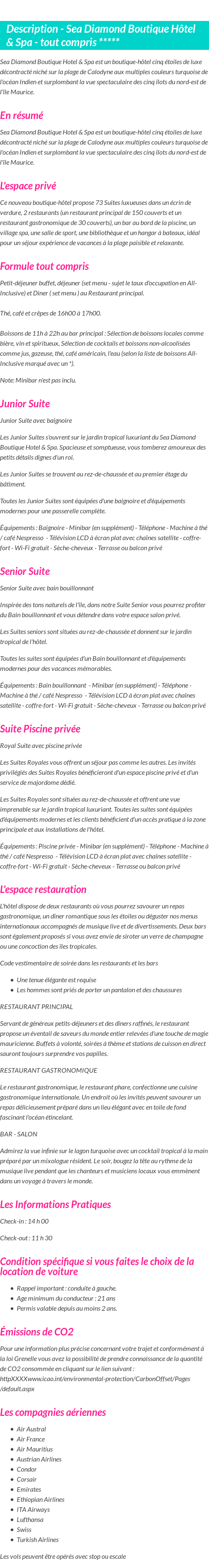 Détails du séjour