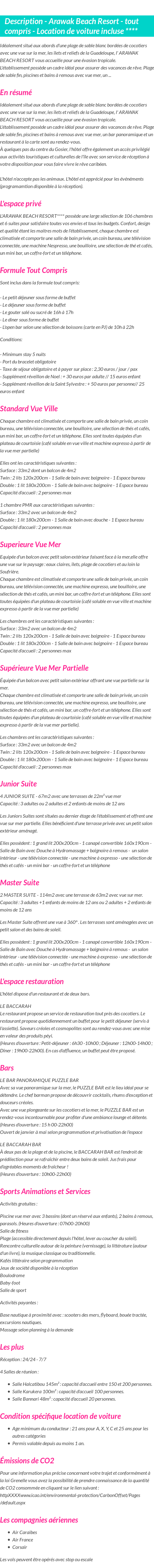 Détails du séjour