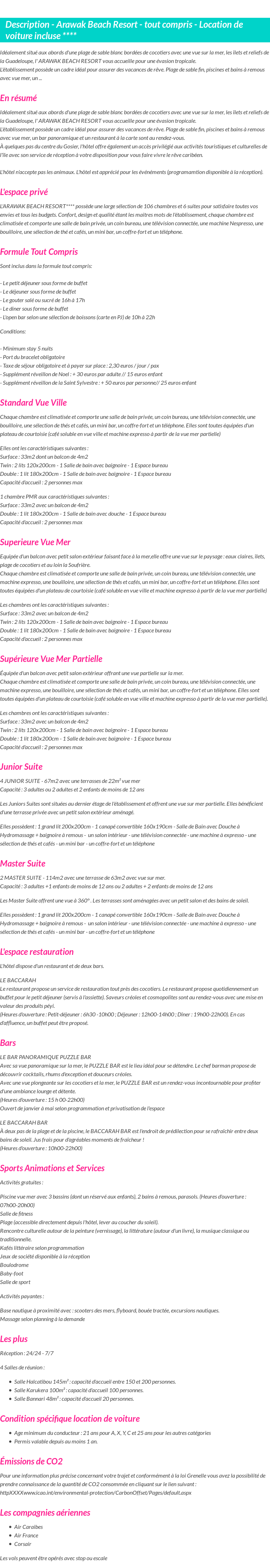 Détails du séjour