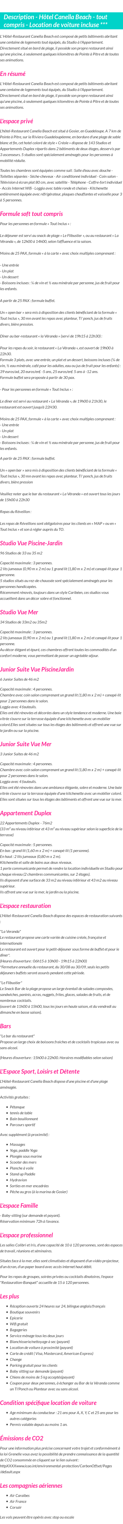 Détails du séjour