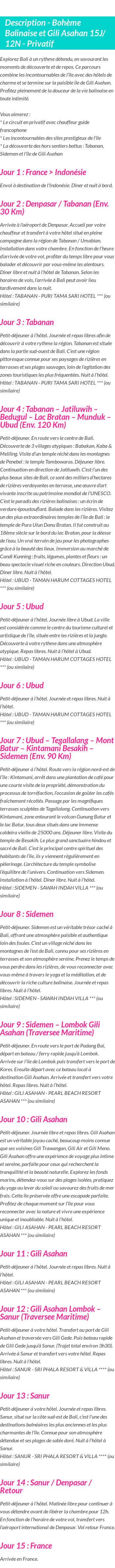 Détails du séjour