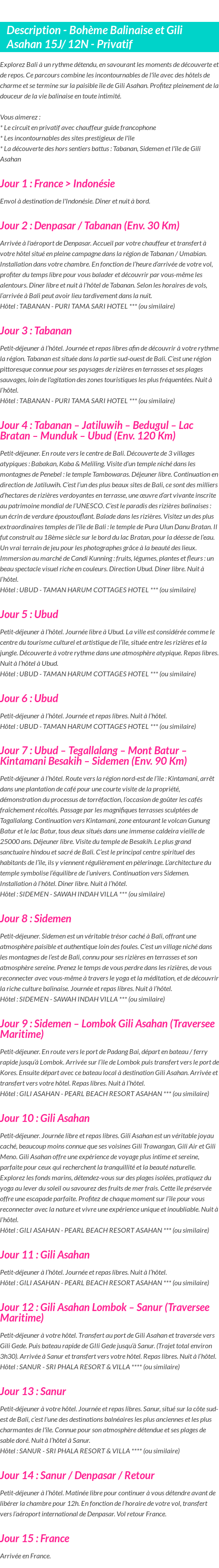 Détails du séjour