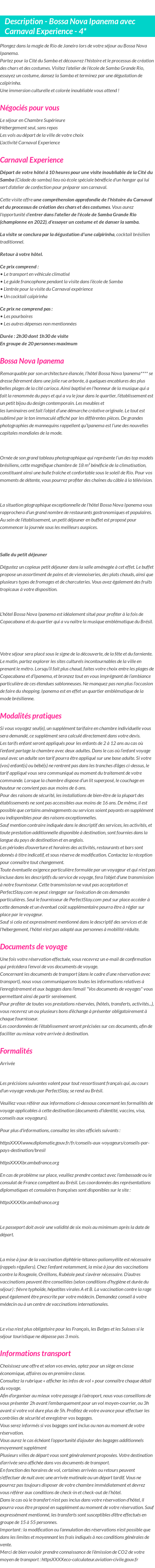 Détails du séjour