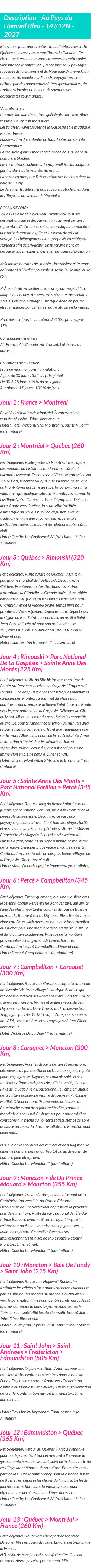 Détails du séjour