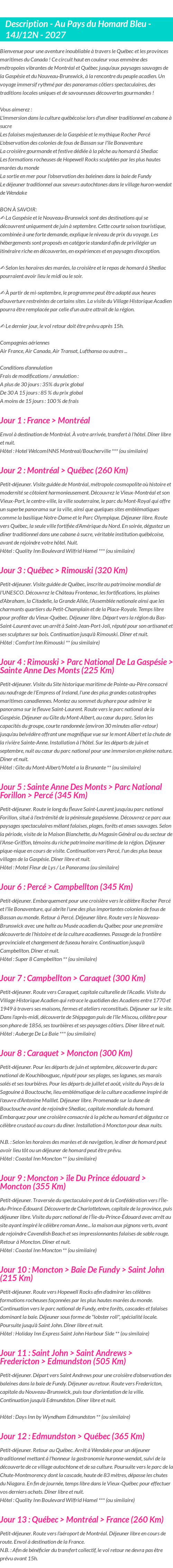 Détails du séjour