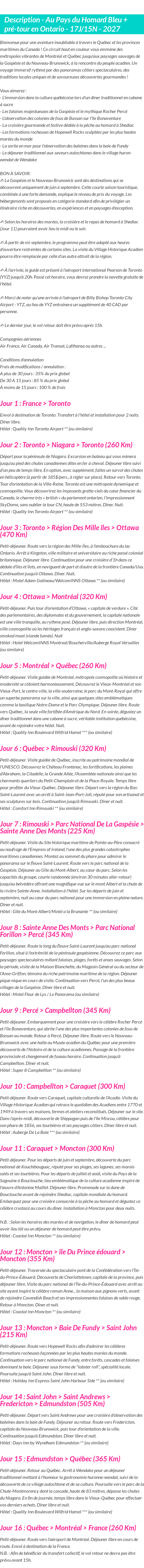 Détails du séjour