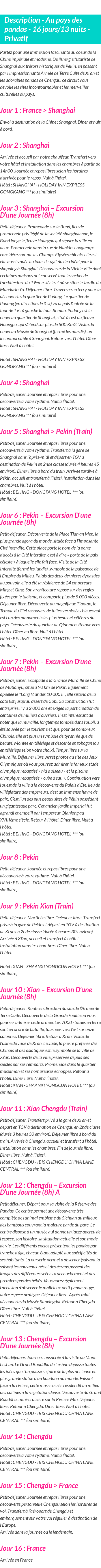Détails du séjour