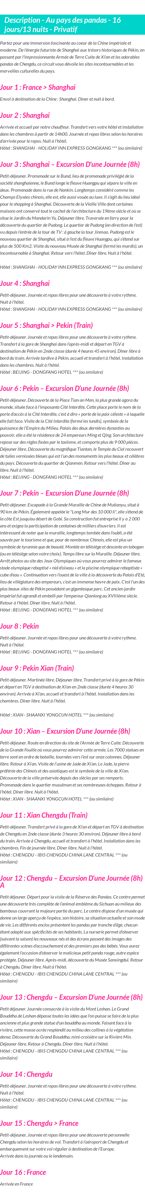Détails du séjour