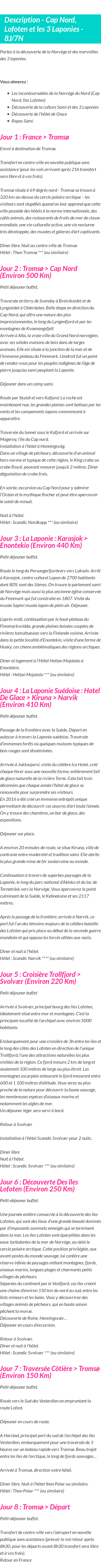 Détails du séjour
