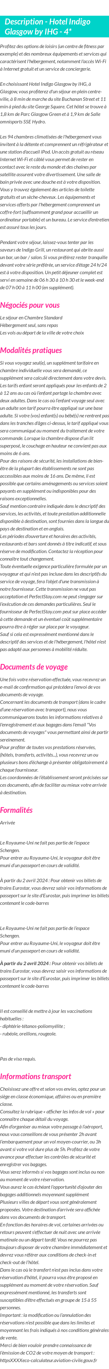 Détails du séjour