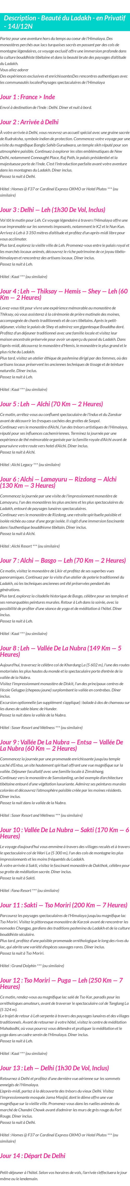 Détails du séjour