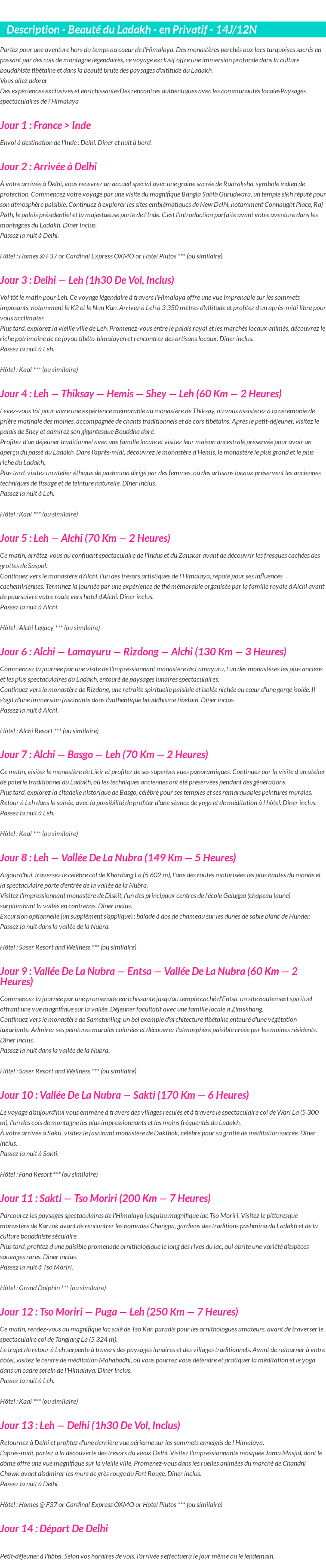 Détails du séjour