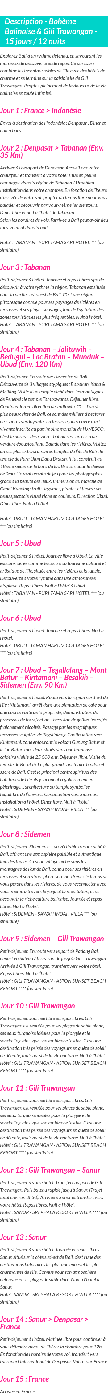 Détails du séjour