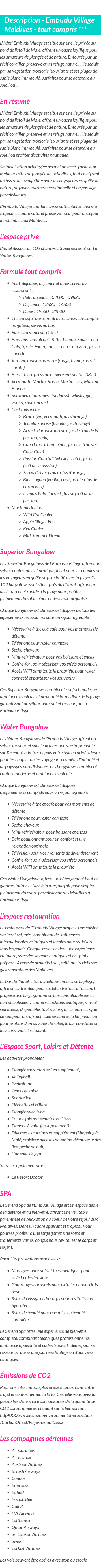 Détails du séjour