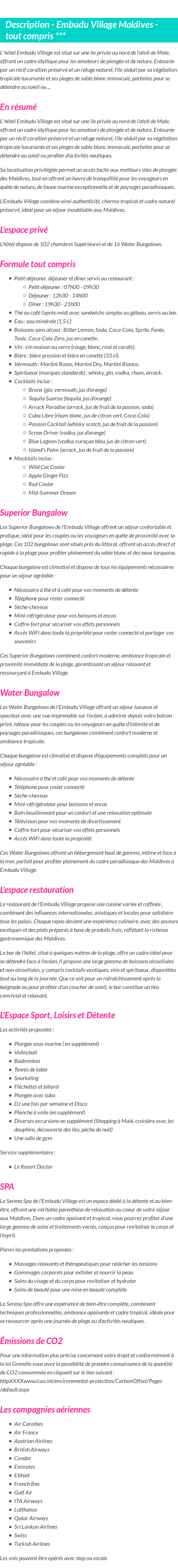 Détails du séjour