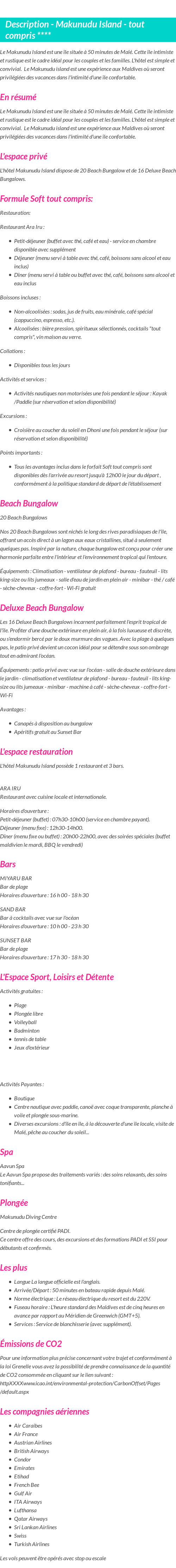 Détails du séjour