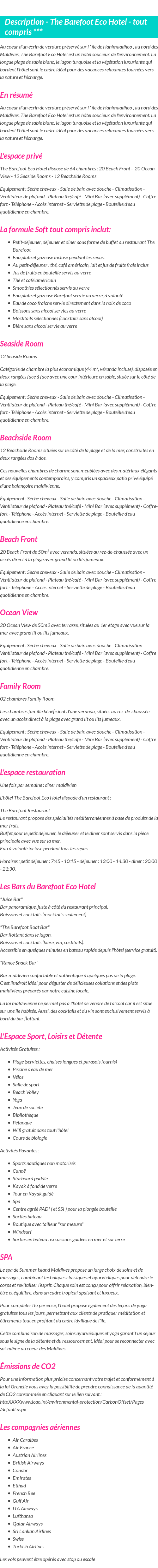 Détails du séjour