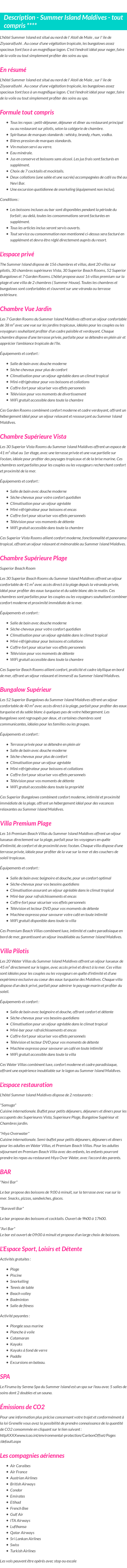 Détails du séjour