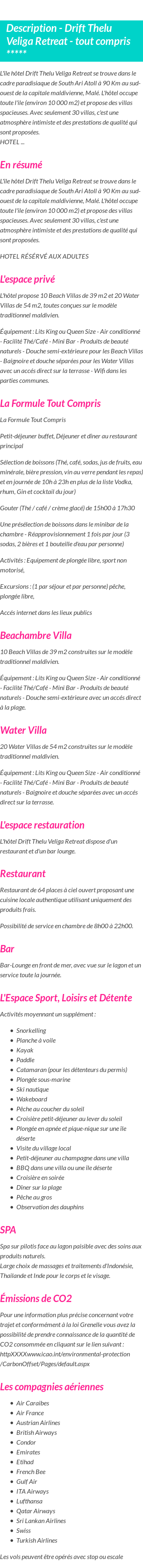 Détails du séjour