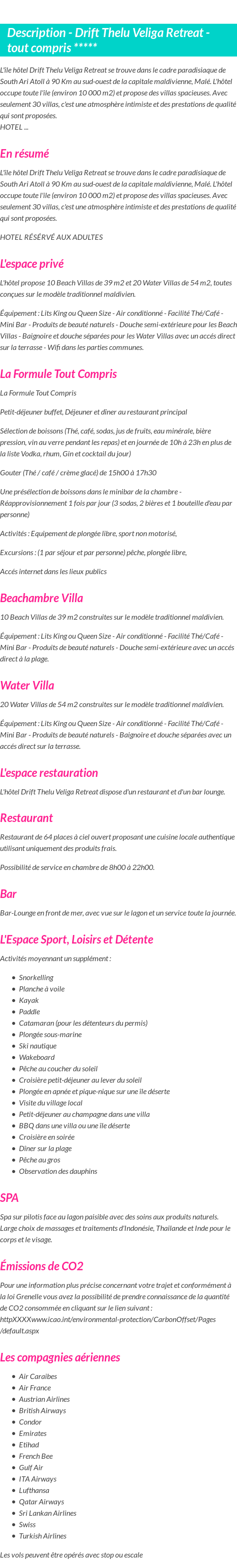 Détails du séjour